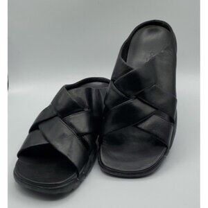 Cole Haan Black Leather Cross Strap Sandal Slides Sz 10.5 Men’s NikeAir Soles